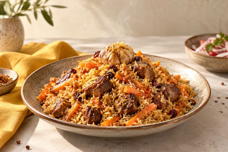 Laganda tortilgan Samarqand oshi