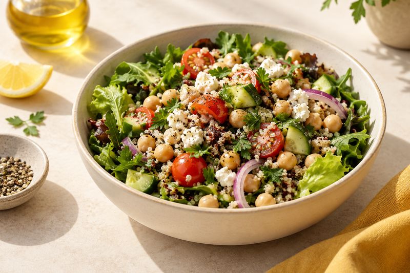 Kosada kinoa, nuxat, pomidor va bryndzali yengil salat